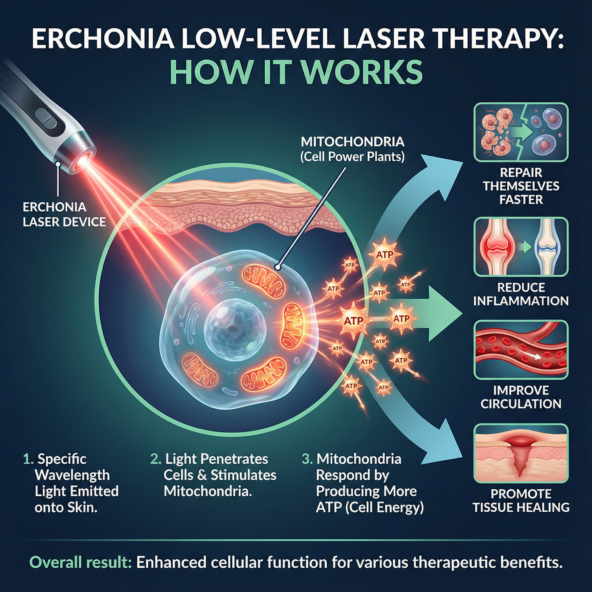 Illustration of a cold laser being applied to skin